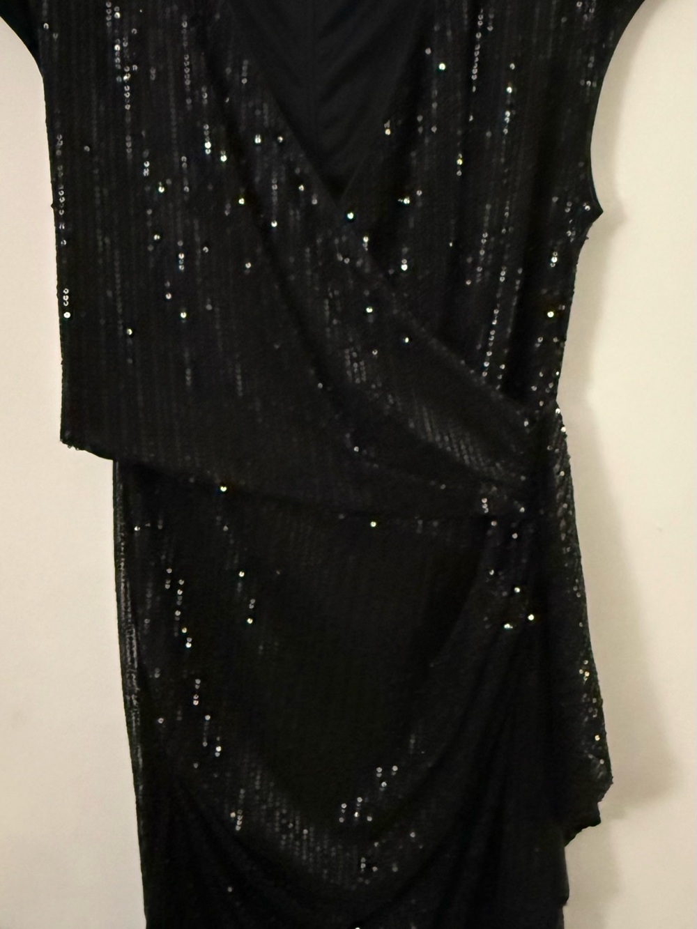 Grace Karin Black Sequin Draped Midi Dress